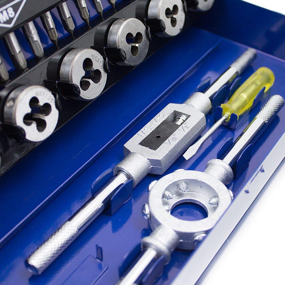 BITUXX® 32tlg Gewindeschneid Set Satz M3-M12 Gewindeschneider Gewindebohrer Set Schneideisen M3 M4 M