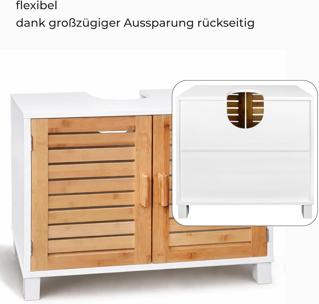osoltus Bad Waschbecken Unterschrank Kopenhagen Bambus Holz Weiss - Unterschrank für Badezimmer - 60