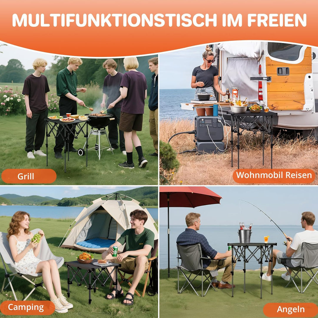 FUNYKICH Aluminium Klapptisch mit Tragetasche 50.5x41cm, X Form klappbarer Campingtisch mit 2 Höhenv