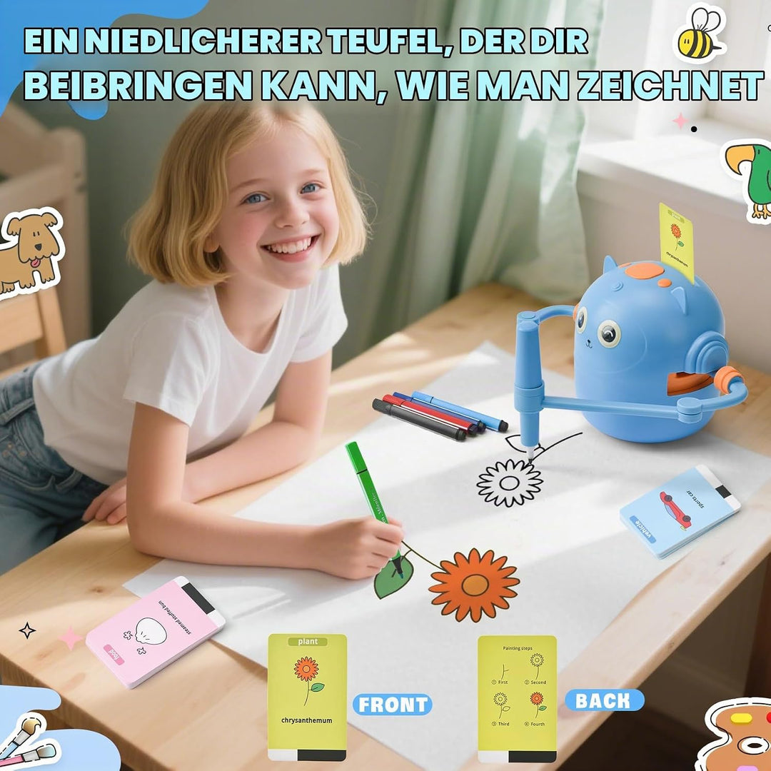 LTFIOON Zeichenroboter Kinder, Roboter Zeichnen für Kinder mit 100 Karten, Magic Drawing Robot Paint
