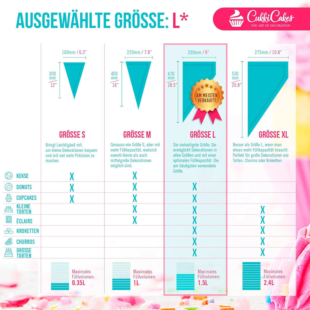 CukkiCakes 600 Stück Profi Einweg Spritzbeutel (Grösse: 30cm/40cm/47cm/53cm) - 100% Recycelbar - Ext