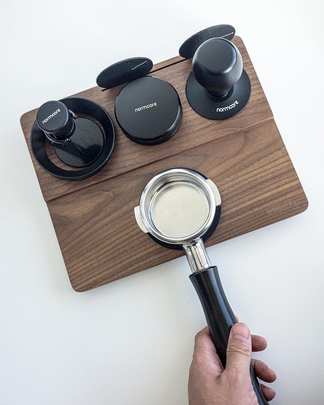 Normcore Tampermatte, Coffee Tamperstation 51mm 54mm 58mm für Barista aus Original Walnuss, Espresso
