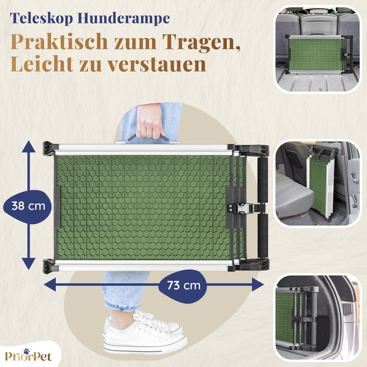 Hunderampe Auto Klappbar - Stabile und rutschfeste Hundeleiter Auto & SUV bis zu 90kg Belastbar - Te
