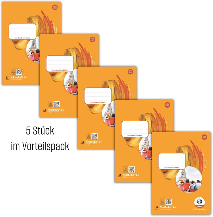 Staufen Style Vokabelheft - 5 Hefte je 32 Blatt, DIN A4, Lineatur 53 (Vokabel mit Mittellinien), 80
