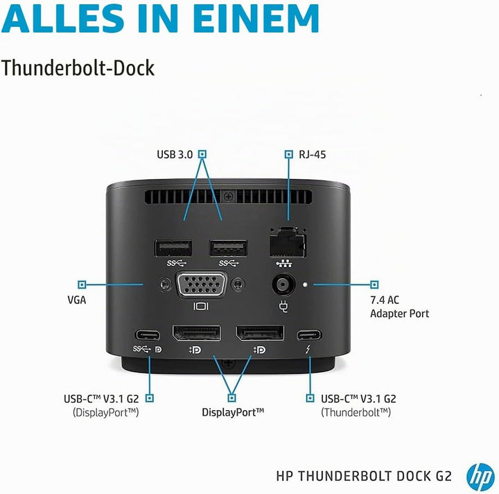 HP,2UK37AA,Thunderbolt AA8Dock 120WG2, Schwarz Single