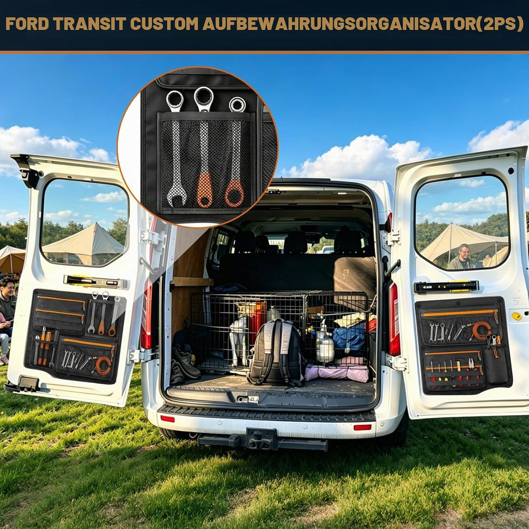 2PCS Scheunentor Aufbewahrungsorganizer kompatibel mit Ford Transit Custom 2006-2023, Taschen-Organi