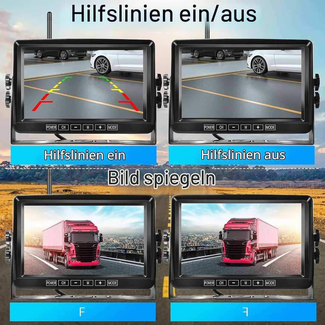 Hodozzy Kabellos Rückfahrkamera Set DVR, 7-Zoll-Color-LCD-Monitor, Wireless Backup Auto Kamera Video