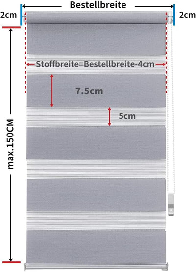 OBdeco Doppelrollo Duo Rollo Klemmfix ohne Bohren für Fenster lichtdurchlässig und verdunkelnd (95x1