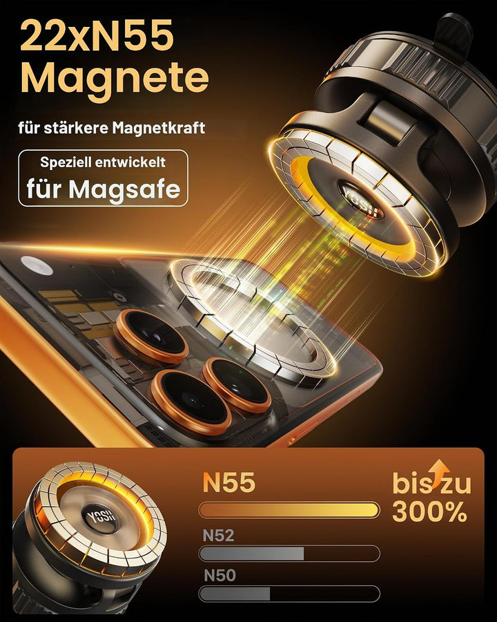 YOSH Vakuum Handyhalterung Auto für MagSafe, Starke Saugkraft mit Twist-Lock, 360° drehbare Basis &amp;