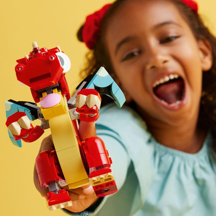 LEGO Creator 3 in 1 Roter Drache Spielzeug, Verwandelt sich vom Drachenspielzeug zum Fischspielzeug