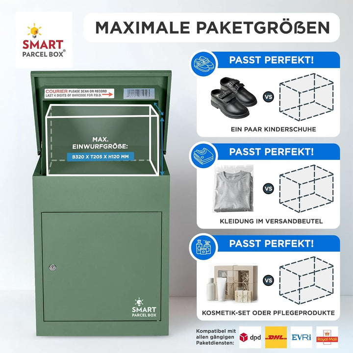 SMART PARCEL BOX Paketbox, Paketbriefkasten Wandmontage, Briefkasten mit Paketfach, Postbox für Pake