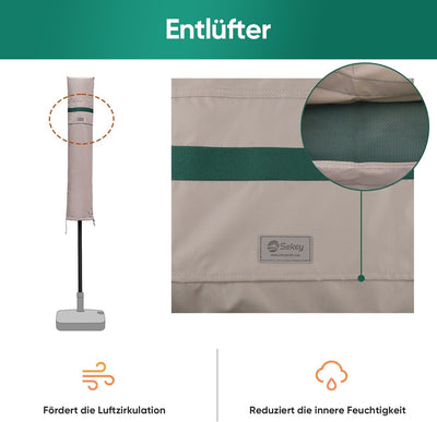 Sekey Ampelschirm / Sonnenschirm Schutzhülle mit Stab, Abdeckhauben für Gartenschirm mit Belüftungsö