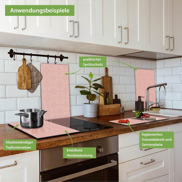 banjado® Herdabdeckplatte Glas 2-teilig je 30x52 cm/Schneidebrett Herdabdeckung mit Motiv Rosa Arabe
