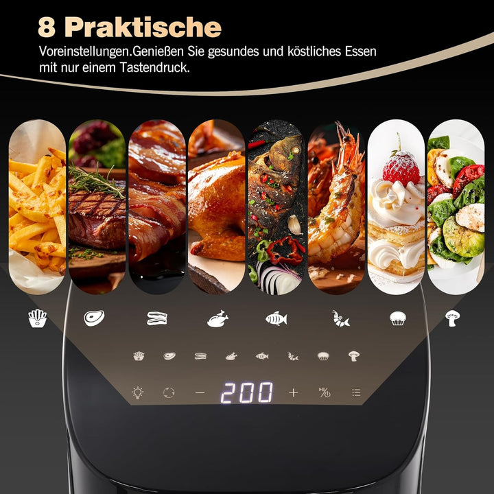 Airfryer Heissluftfritteuse, 8-in-1 Air Fryer XXL 5L, Heissluftfritteuse mit Sichtfenster & Shake-Re