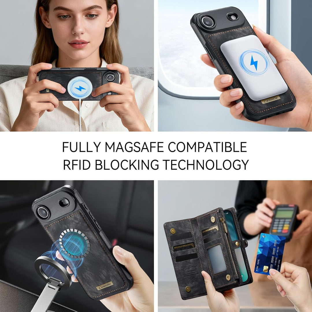 für iPhone Air Hülle, Flip PU Leder TPU Stossfest Kartenfach Tasche Handyhülle für iPhone Air, Magne