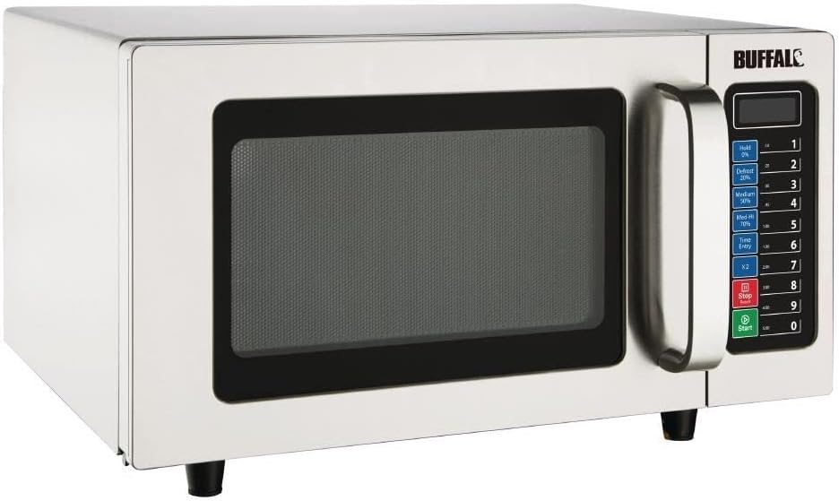 Buffalo 1000 W programmierbare kommerzielle Mikrowelle 25 Liter, Edelstahl, 5 Leistungsstufen, inklu