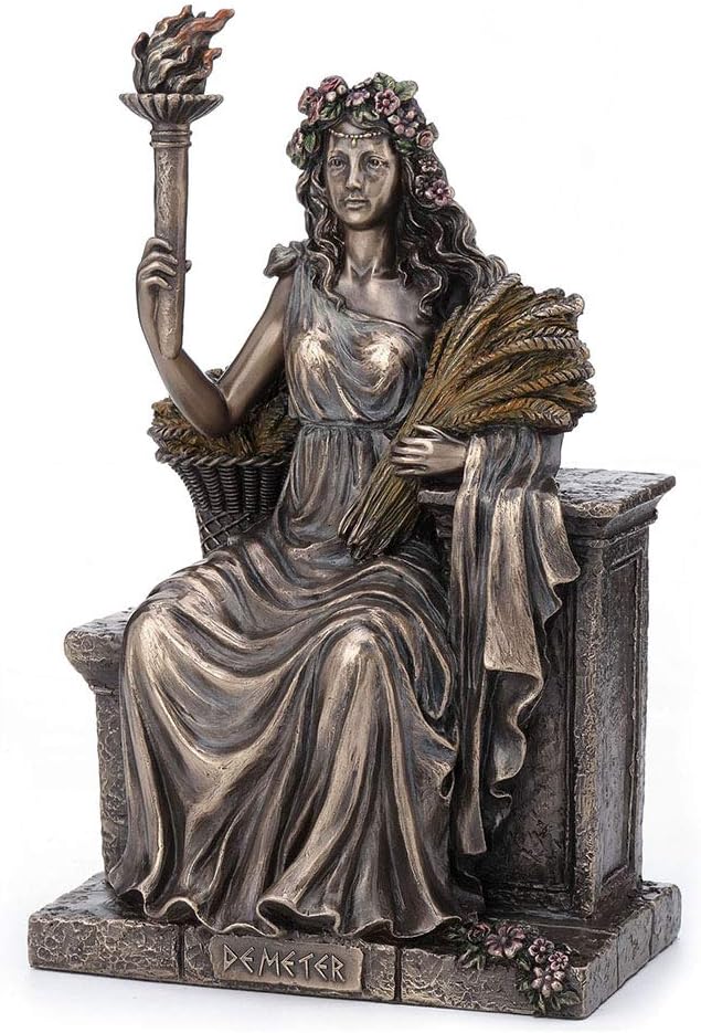 Veronese Design Demeter, griechische römische Göttin der Landwirtschaft, sitzender Thron, antikes Br