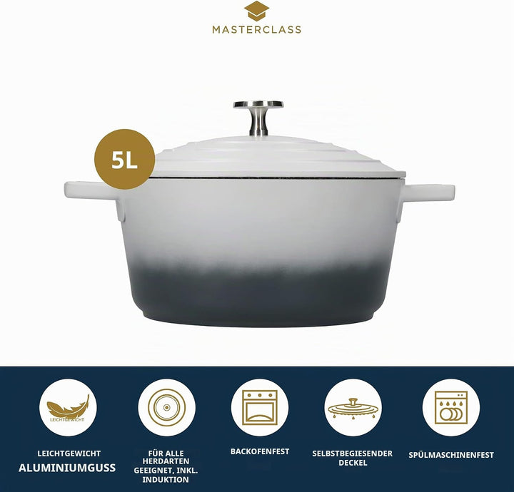 MASTER CLASS MCMCRD28GRY Grosse Auflaufform mit Deckel, Aluminium, 5 liters, Blau 5L, 28cm, 5L, 28cm