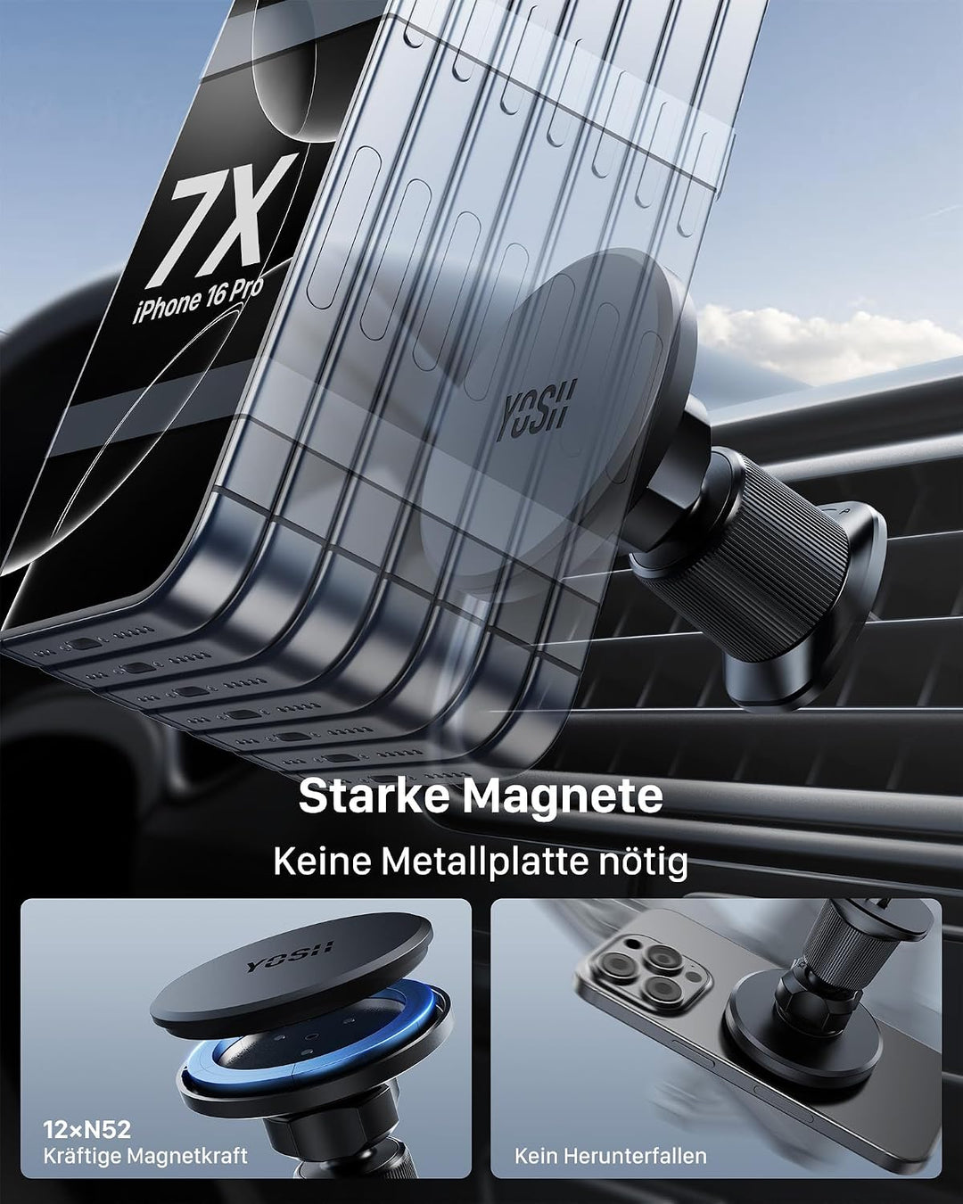YOSH für MagSafe Handyhalterung Auto, Magnetische Handyhalterung Auto, 360° drehbare Halterung für A