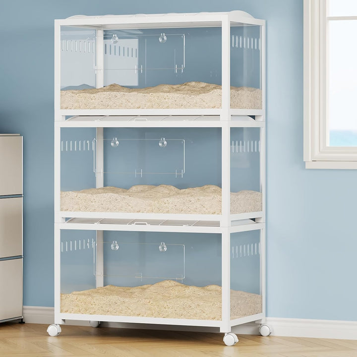 XXL Hamsterkäfig aus Metall und Acrylglas, 360° Panorama Sicht Nagergehege für Hamster, Ratten, Meer