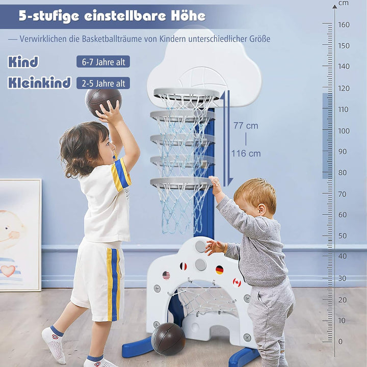 COSTWAY 3 in 1 Kinder Spielplatz, höhenverstellbarer Basketballkorb & Fussballtor & Golf, Basketball