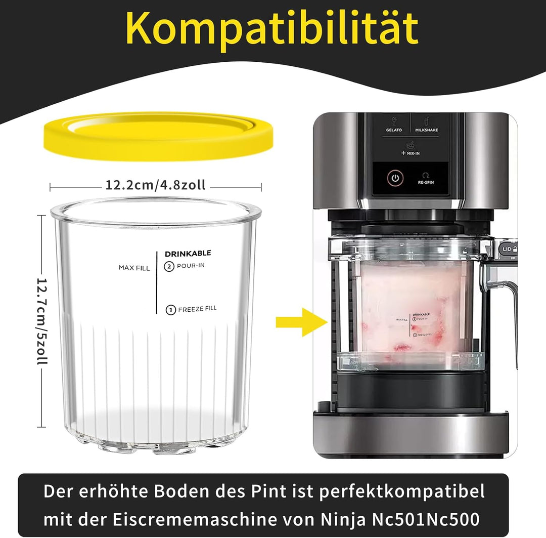 4 Stück Ersatz für Ninja Creami Deluxe Pints, Ice Cream Behälter Kompatibel mit NC501, NC500 Serie,