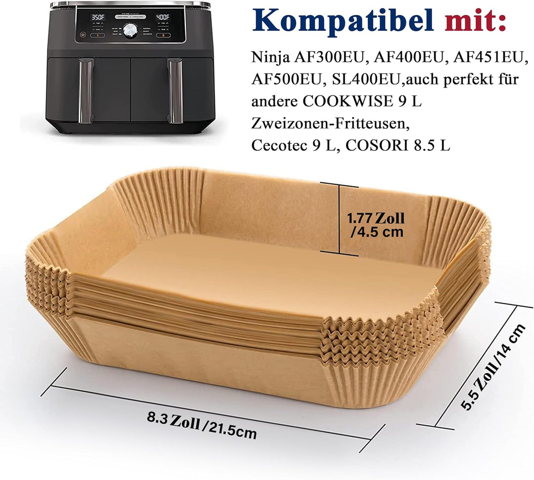 Backpapier für Heissluftfritteuse Ninja Doppelkammer 125 Stück Air Fryer Ninja AF300 EU AF400 AF451