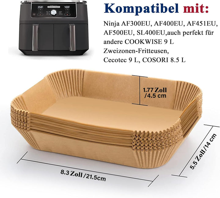 Backpapier für Heissluftfritteuse Ninja Doppelkammer 125 Stück Air Fryer Ninja AF300 EU AF400 AF451