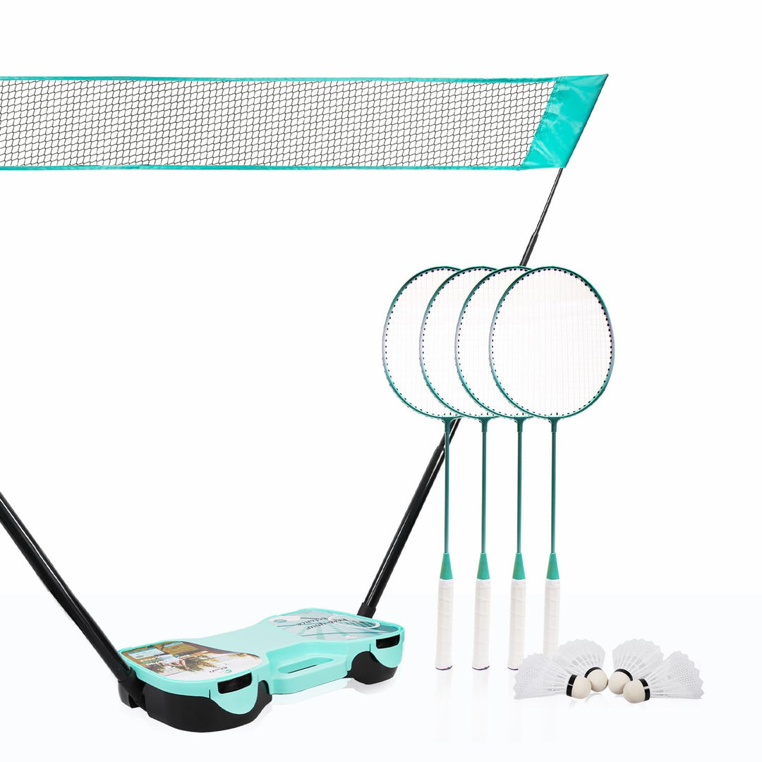 EasyGo Federball Set, Badminton Set mit 4 Schläger, Badminton Netz, 4 Federball, Tragbare Aufbewahru