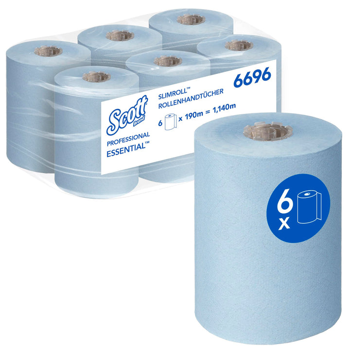 Scott Essential Slimroll Rollenhandtücher 6696 – blaue Papiertücher – 6 x 190 m Rollenpapiertücher (