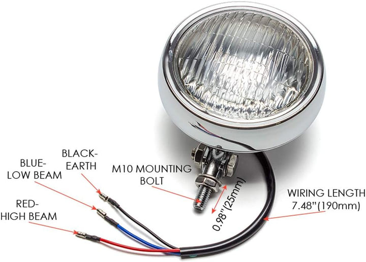 5" Frontscheinwerfer Motorrad - Schale - 12V 55W in Chrom für Projekt Massgefertigt Fahrrad