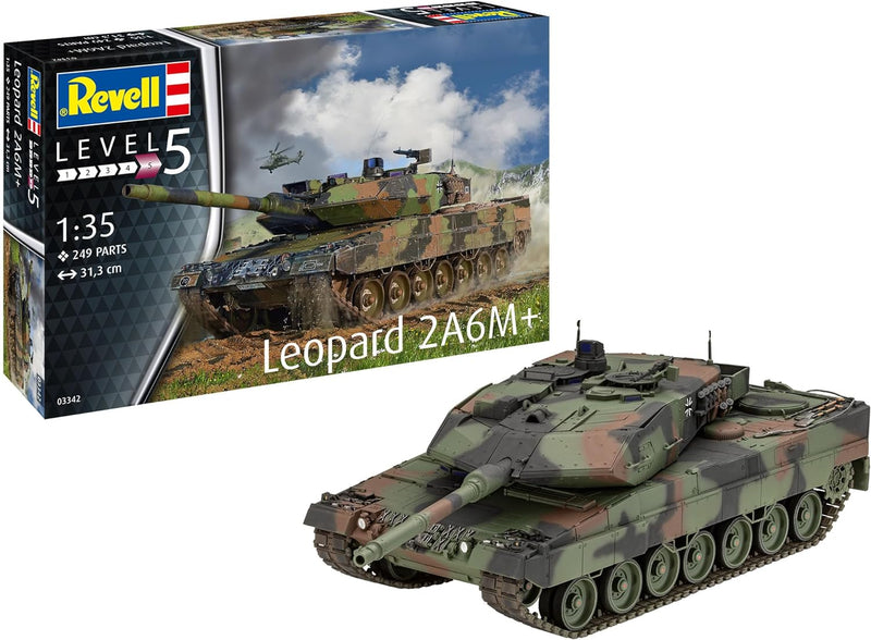 Revell Modellbausatz I Leopard 2 A6M+ I Detailreicher Level 5 Panzerbausatz I 250 Teile I Massstab 1