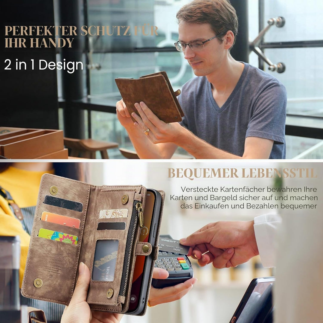UFinetech für iPhone 15 Pro Max Hülle, Flip Leder TPU Stossfest Kartenfach Tasche Handyhülle für iPh