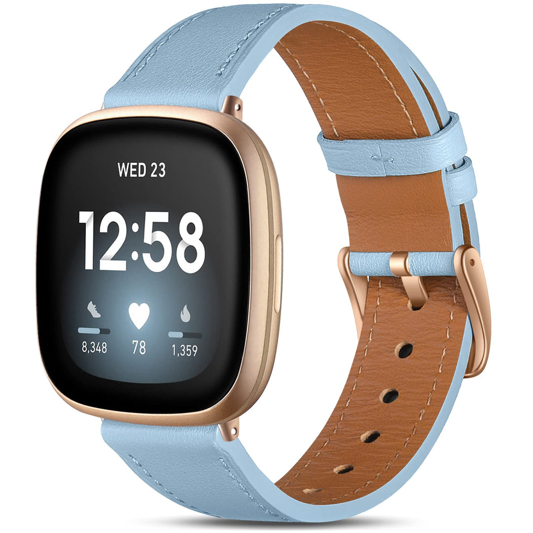 CeMiKa Leder Armband Kompatibel mit Fitbit Sense/Fitbit Versa 3 Armband, Original Lederband Ersatzba