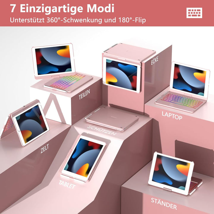 Tastatur Hülle für iPad 10.2 Zoll 9/8/7 Generation 2021/2020/2019, 360° Drehbare Touchpad Tastatur m