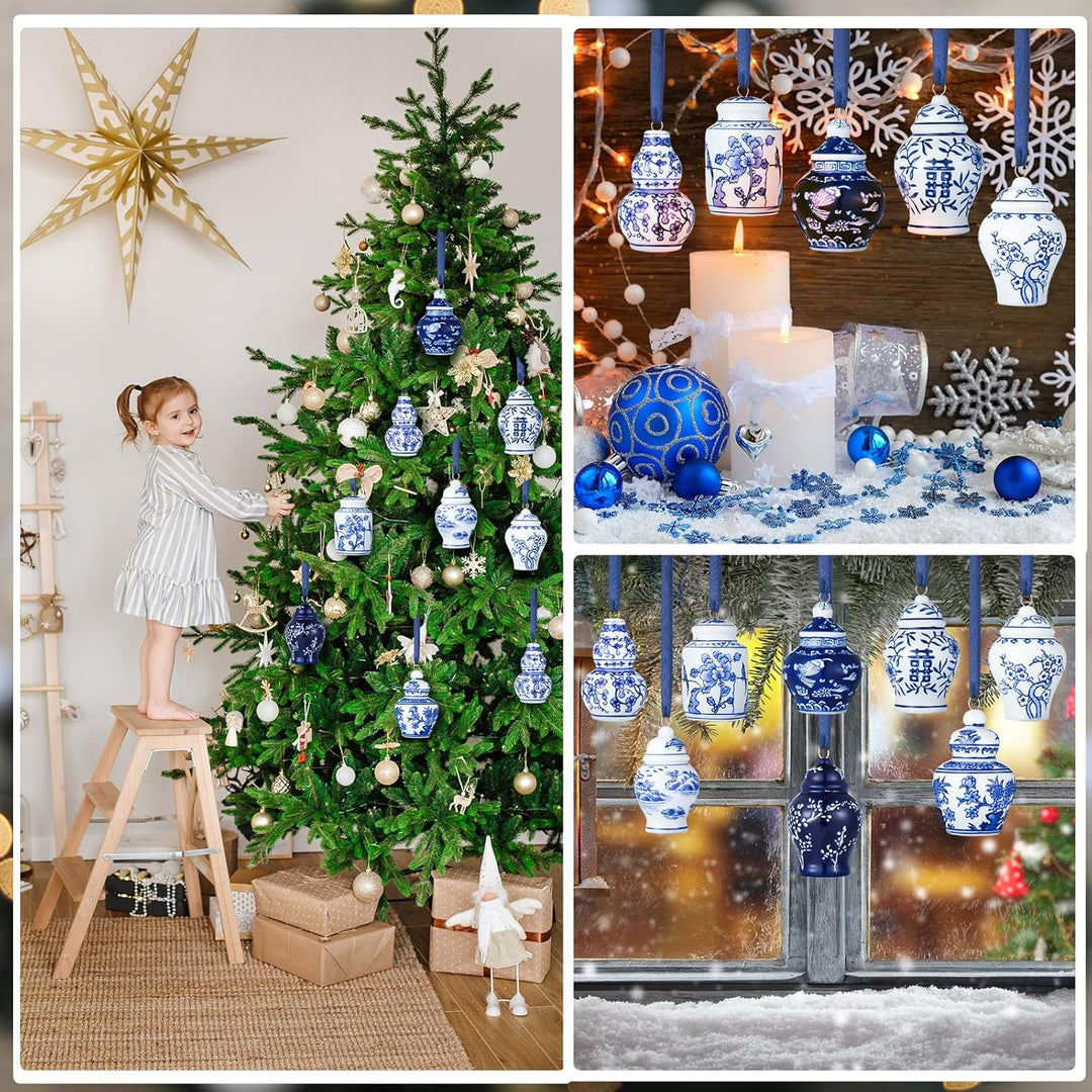 8 Stück Weihnachten Mini Ginger Jar Ornamente Chinoiserie Porzellan Hängende Ornamente Keramik Weihn