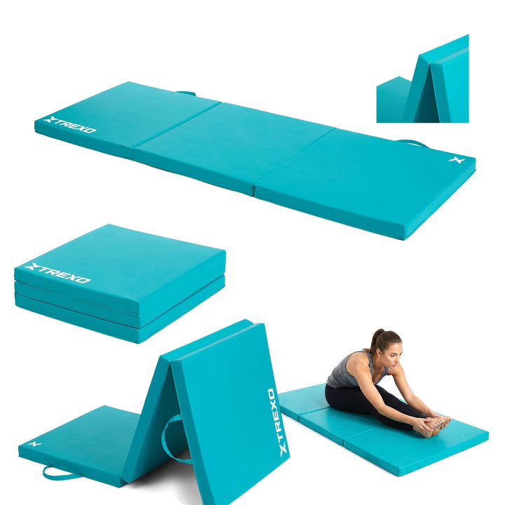 XTREXO Klappbare Gymnastikmatte – Turnmatte 4-teilig – Kunstleder & EPE-Schaumstoff – Faltbar mit Tr