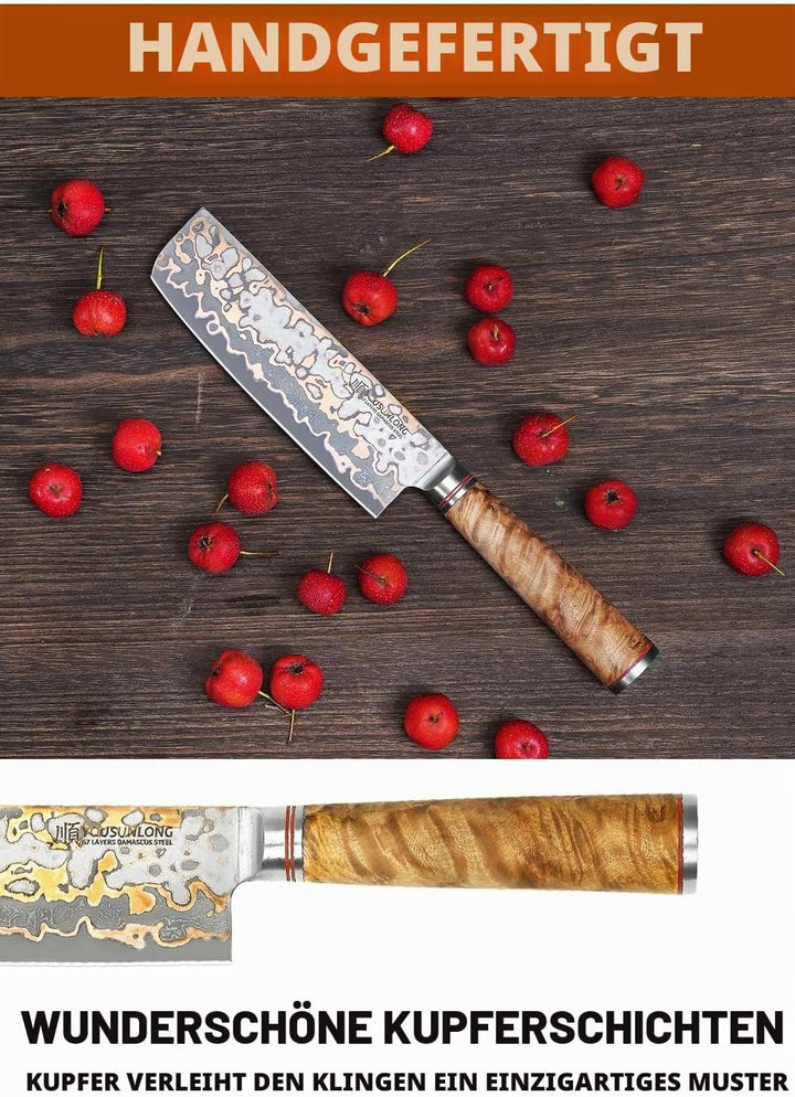 YOUSUNLONG Nakiri Messer asiatische Gemüsemesser 175mm - Ultra Sharp -japanische handgefertigte Kupf