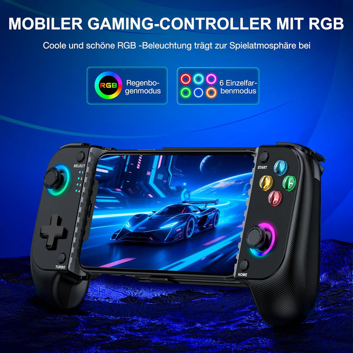 HASACOOL Handy Controller für iPhone, Smartphone Controller für Android mit Hall Effect Joystick, Bl