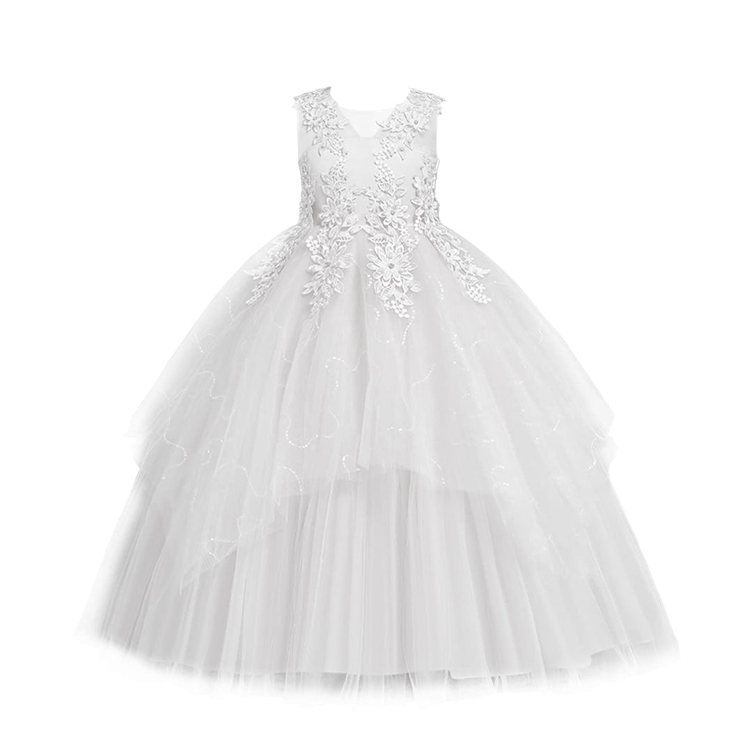 LOLANTA Mädchen Prinzessin Kleid Weiss, Festlich Hochzeit Kommunion Blumensmädchenkleid, Festzug Par