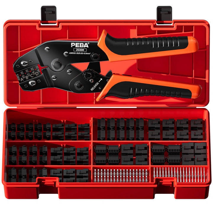 PEBA Premium Crimpzangen Stecker Set inkl. 14 Stile JST-SM 2,5mm Stecker - Profi Zange 0,05-0,5mm² f