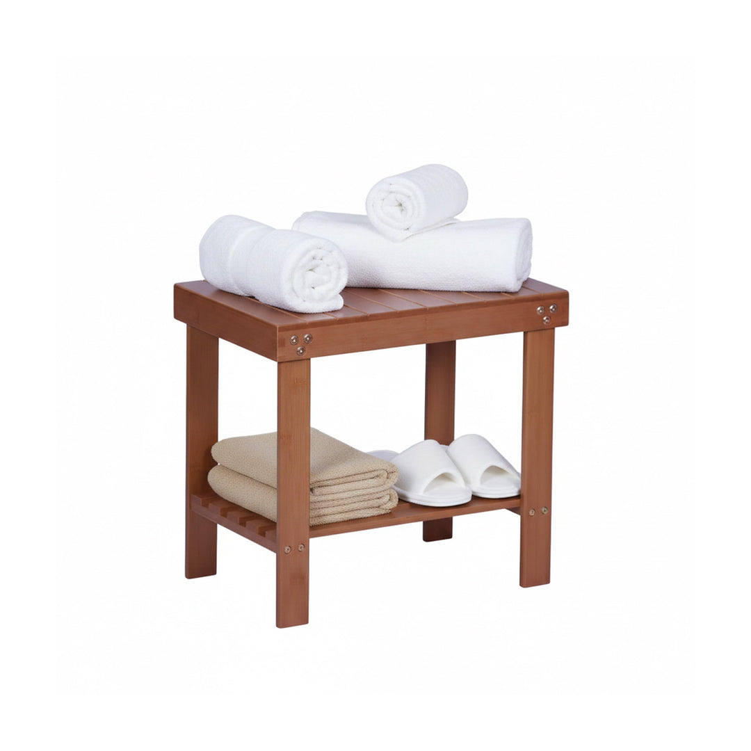 Relaxdays Badhocker aus Bambus, mit Ablagefläche, HxBxT: 41 x 44 x 28 cm, Bad, Wohnzimmer & Flur, Si