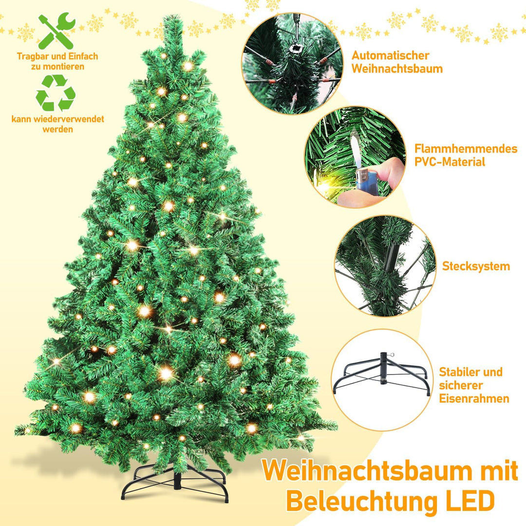 Künstlicher Weihnachtsbaum mit Beleuchtung, 210cm LED Tannenbaum mit Metallständer 400 Warmweissen L