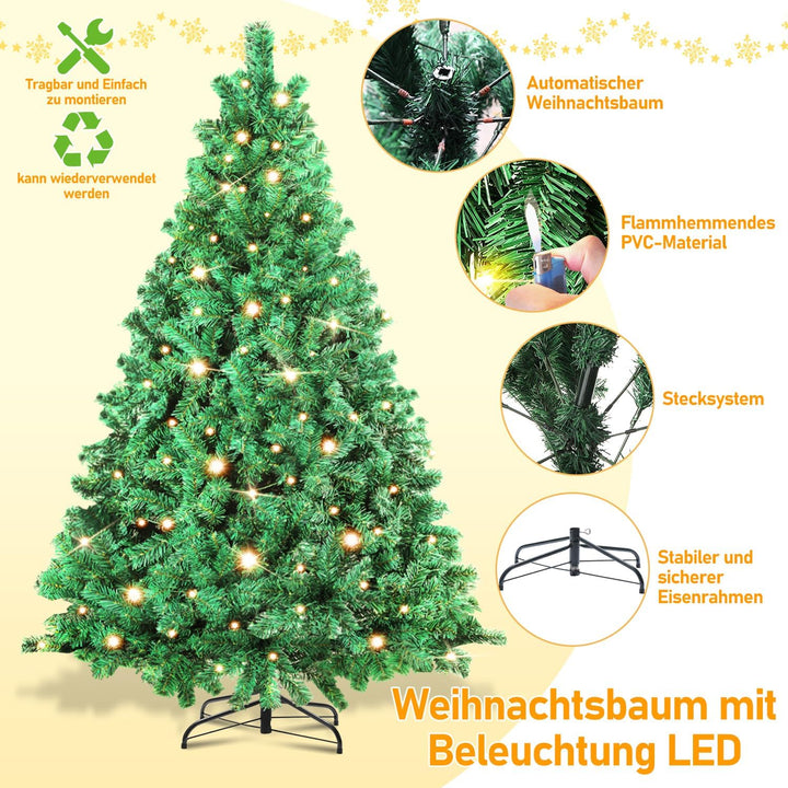 Künstlicher Weihnachtsbaum mit Beleuchtung, 210cm LED Tannenbaum mit Metallständer 400 Warmweissen L