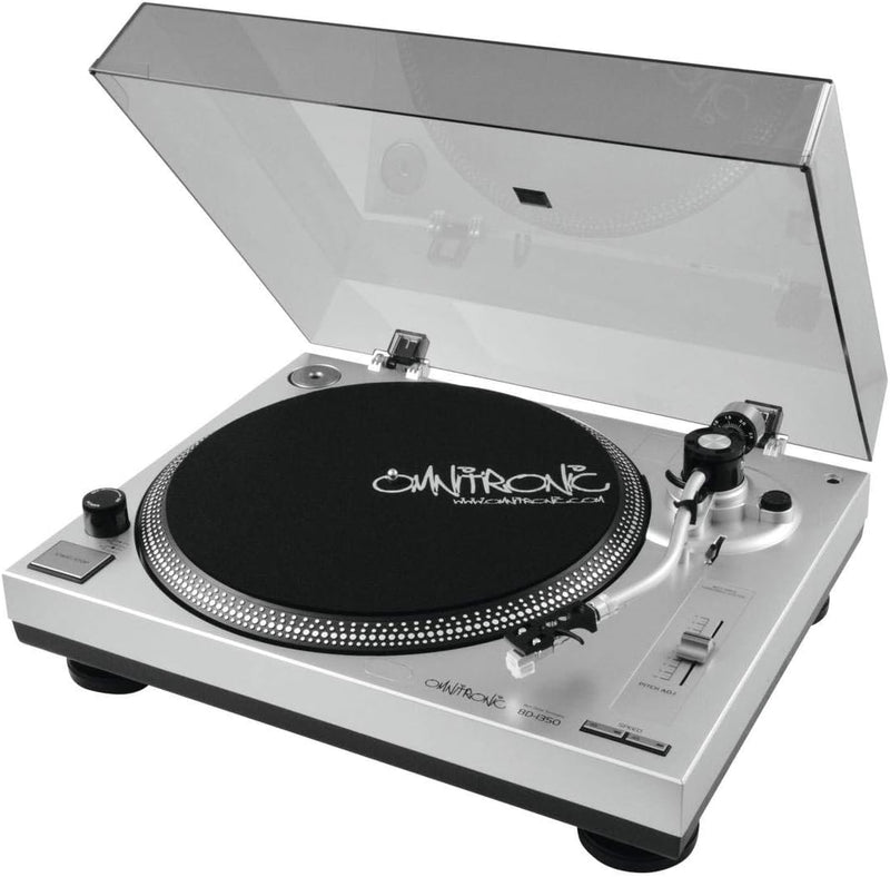 Omnitronic BD-1350 Plattenspieler Silber | Riemengetriebener DJ-Turntable | Lieferung inkl. Tonabneh