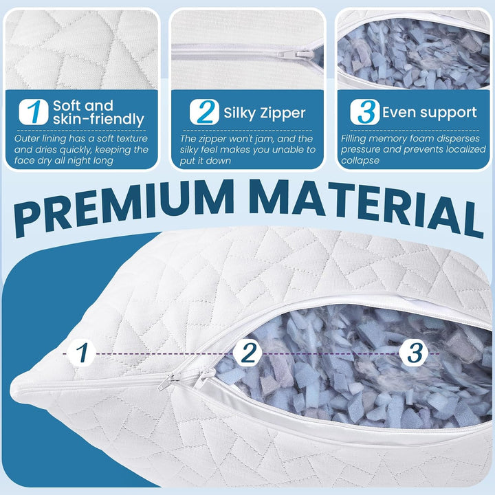 A-Pce Memory Foam Kissen 2er Set für alle Schläfer, Höhenverstellbares Seitenschläferkissen mit Abne
