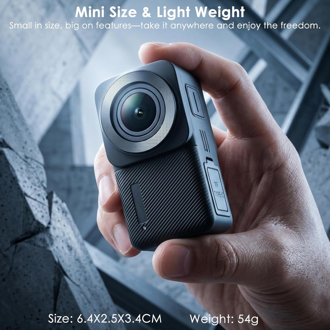 ydi wasserdichte Action Cam 5K/30 FPS, EIS Daumen Unterwasser Actionkamera 30M mit 1,3-Zoll Touchscr