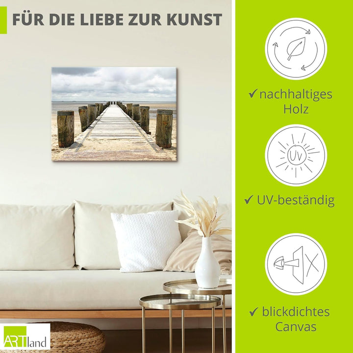ARTland Leinwandbilder Wandbild Bild auf Leinwand 60x45 cm Landschaften Strand T9NK Steg Ins Watt 60