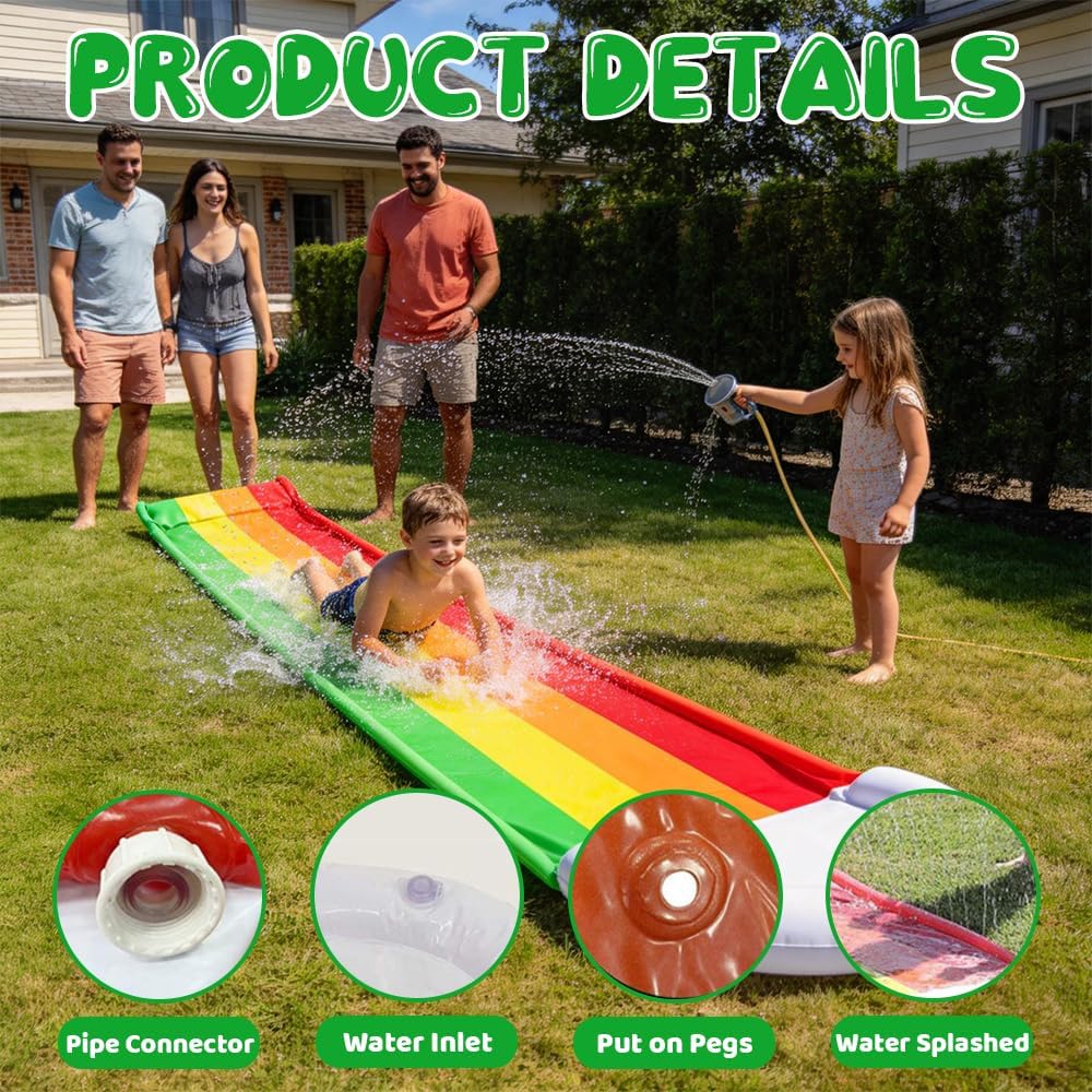 Wasserrutsche Garten für Kinder, 480x76 cm Aufblasbare Wasserrutsche mit Bodyboards, Single Watersli