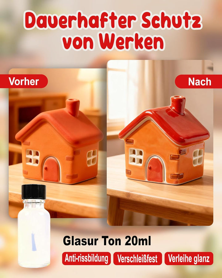 Töpferset, Töpferset für Zuhause Enthält 1 kg Lufttrocknendem Ton, 20 ml Glasur Ton, Farbe und Tonwe